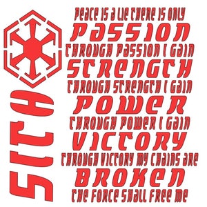 The Sith Code vinyl decal.  Show your loyalty to the Sith.