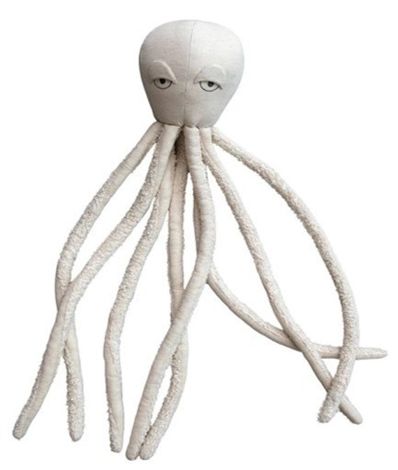 Creative Co op White Cotton and Linen Octopus Shaped Pillow