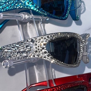 Silver Chrome Crystal Sunglasses | Unique Gift, Present, One of a Kind Accessory, Festivals, Concerts, Clubbing, Stocking Stuffer
