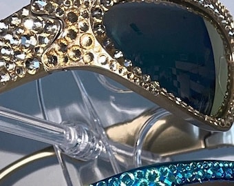 Sunglasses with Gold Crystals | Great for Festivals, Fairs, Concerts, Raves, Y2K Style | Unique Gift and Trend Accessory | Free US Shipping