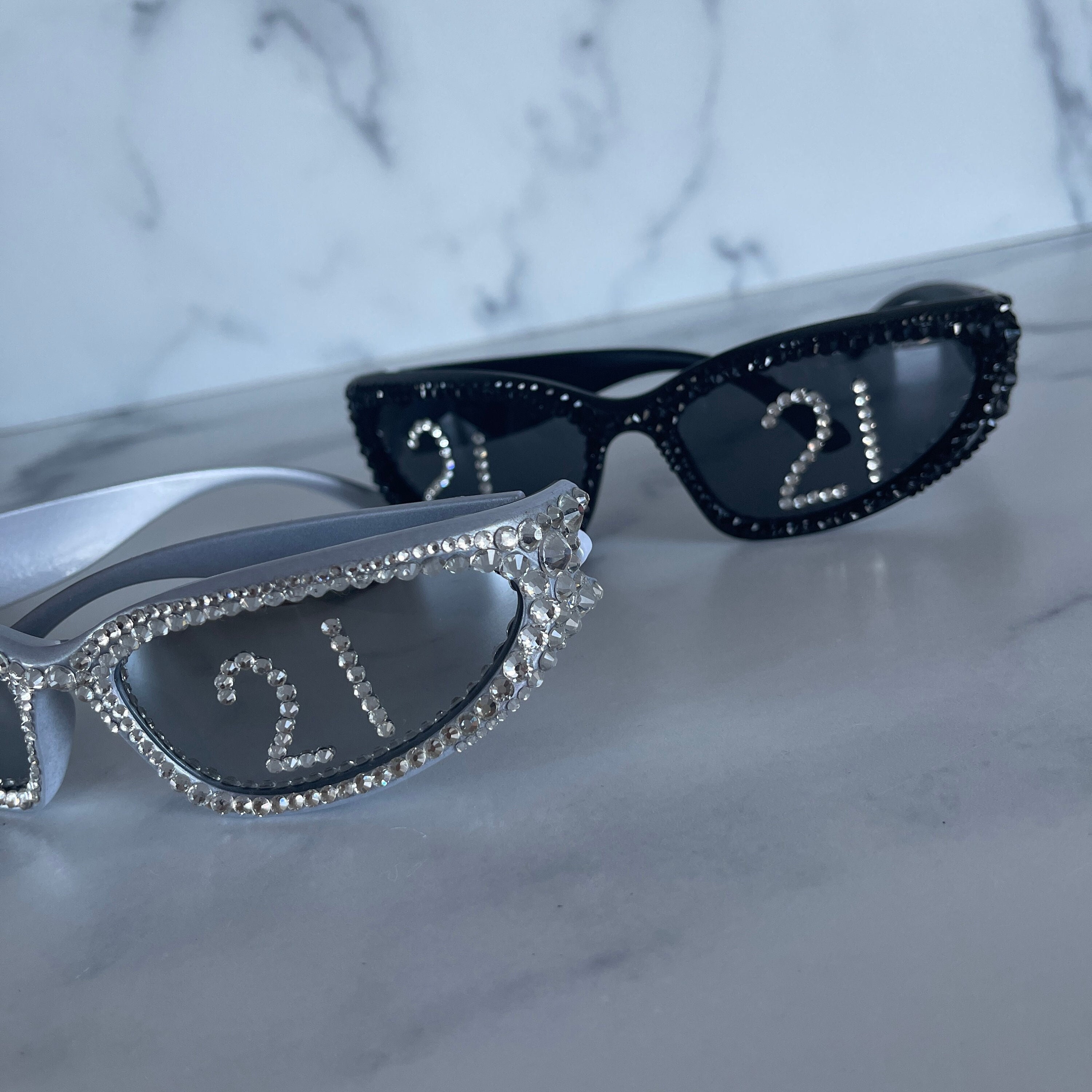 晨Rhinestone Glasses Fashion Transparent Square Sunglasses Fashion Sha, Silver with Crystal