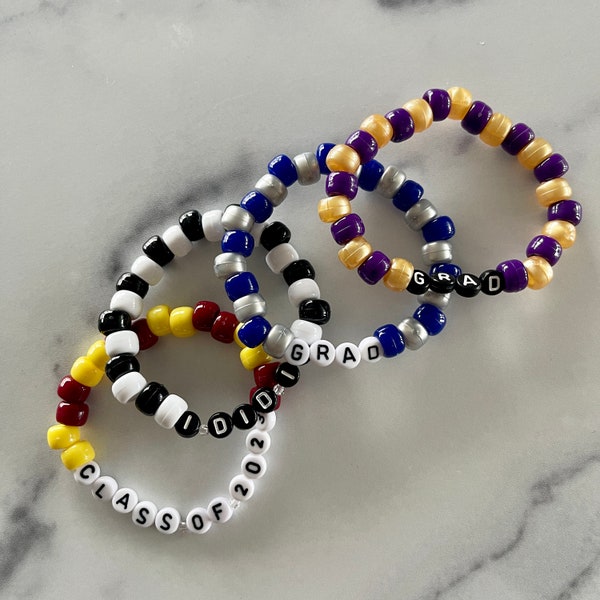Class of 2024 Friendship Bracelet, Beaded Elastic Kandi Accessory, Jewelry | Personalize Colors, Letters, School Your Name | Graduation gift