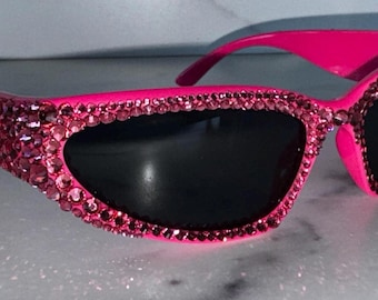 Pink Crystal Bling Sunglasses - Wrap Around Frames