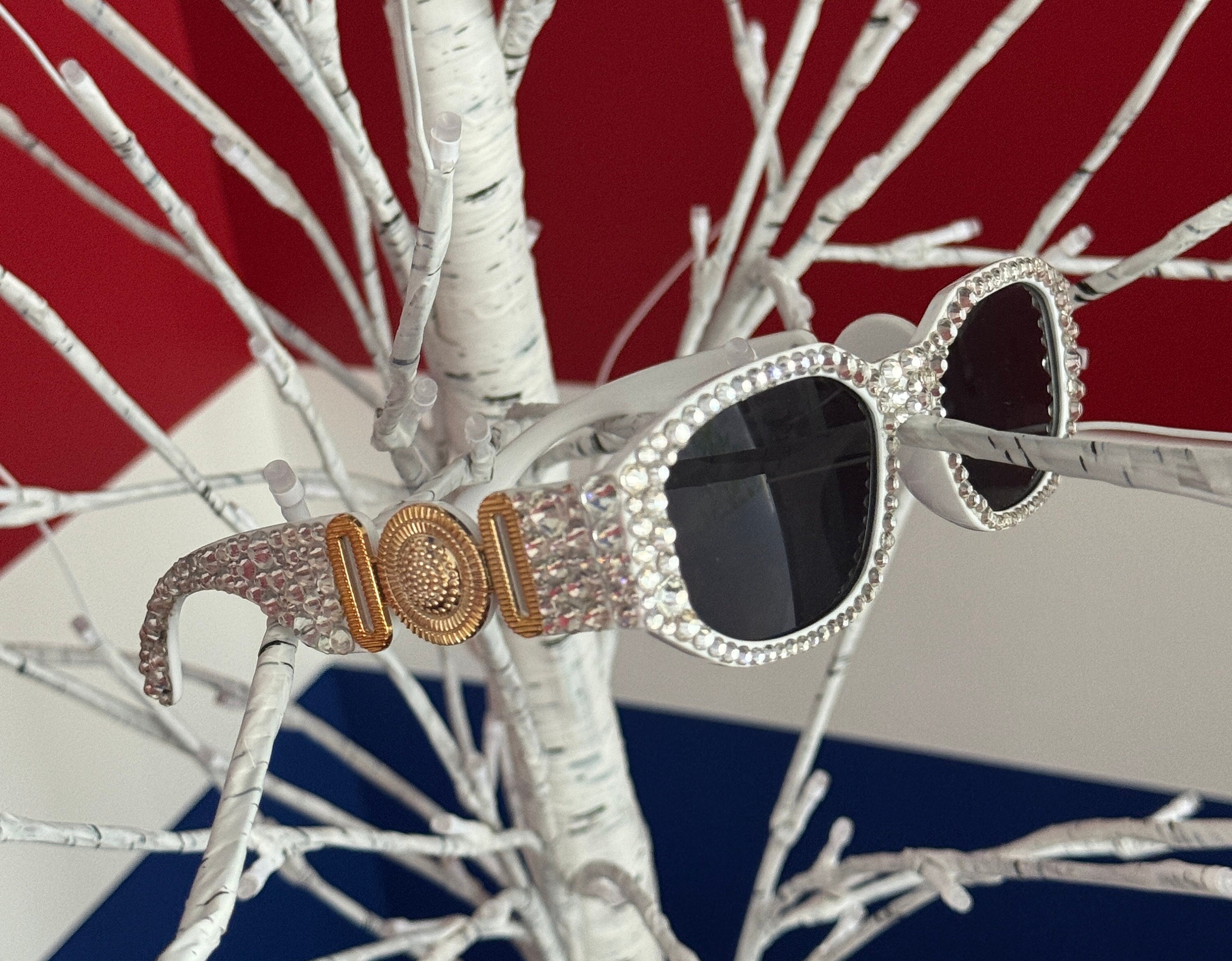 Caviar High End Designer Vintage Sunglasses Crystal Rhinestone Gorgeous READ Rhinestones Red Shimmer Glitter Heart Sunnies | Handmade  main image 4