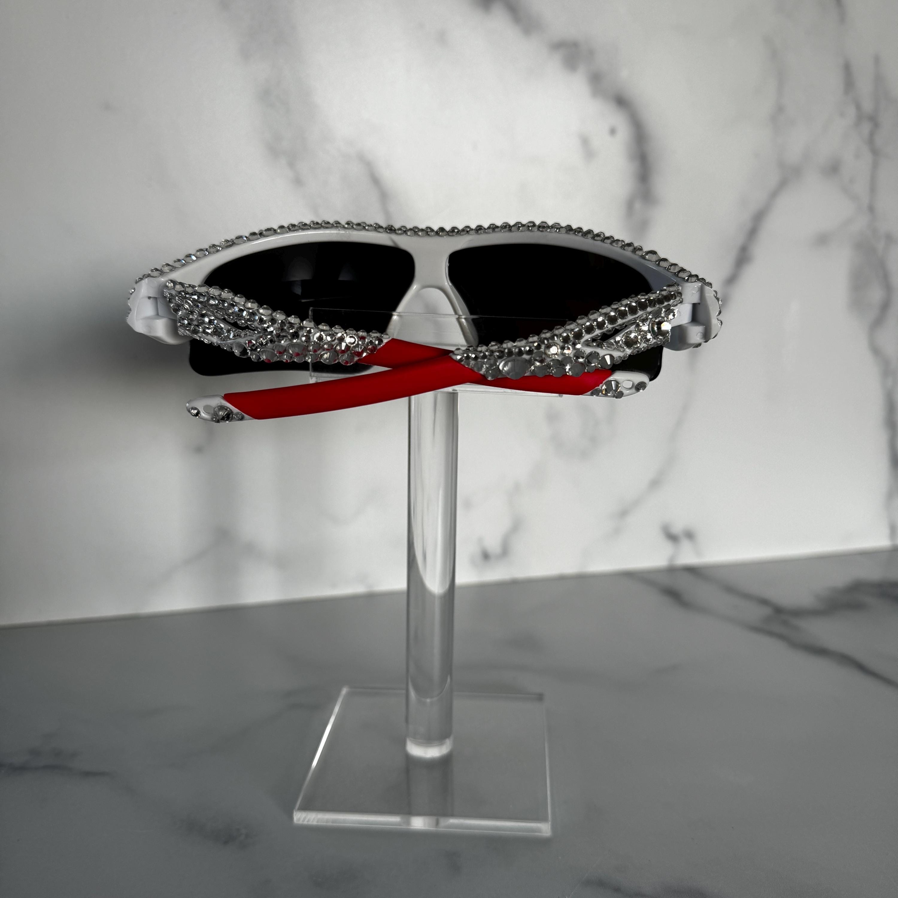 Custom crystal encrusted shiel sunglasses Shield Sunglasses With Hand Placed Crystals for Festivals  main image 2