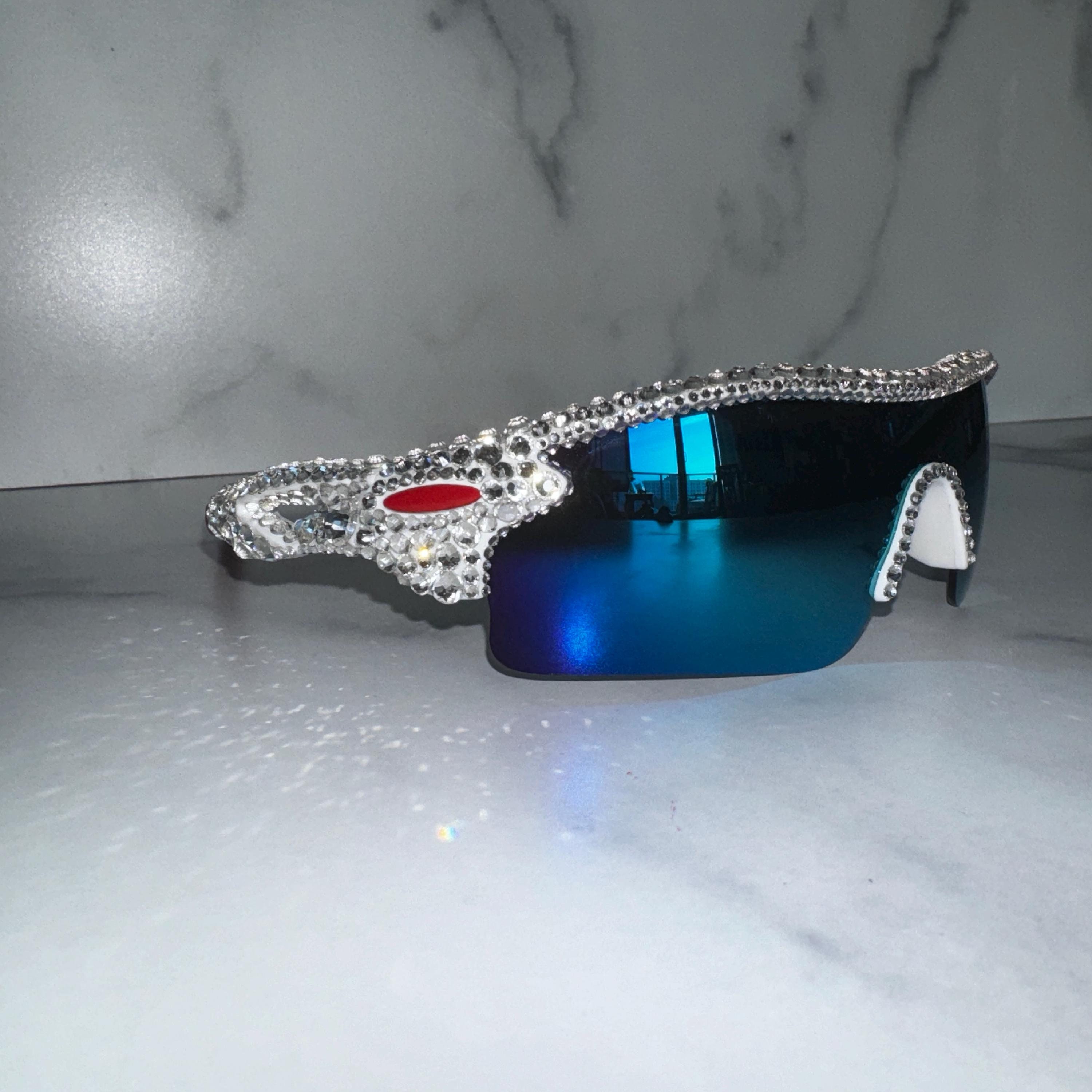 Custom crystal encrusted shiel sunglasses Shield Sunglasses With Hand Placed Crystals for Festivals  main image 3