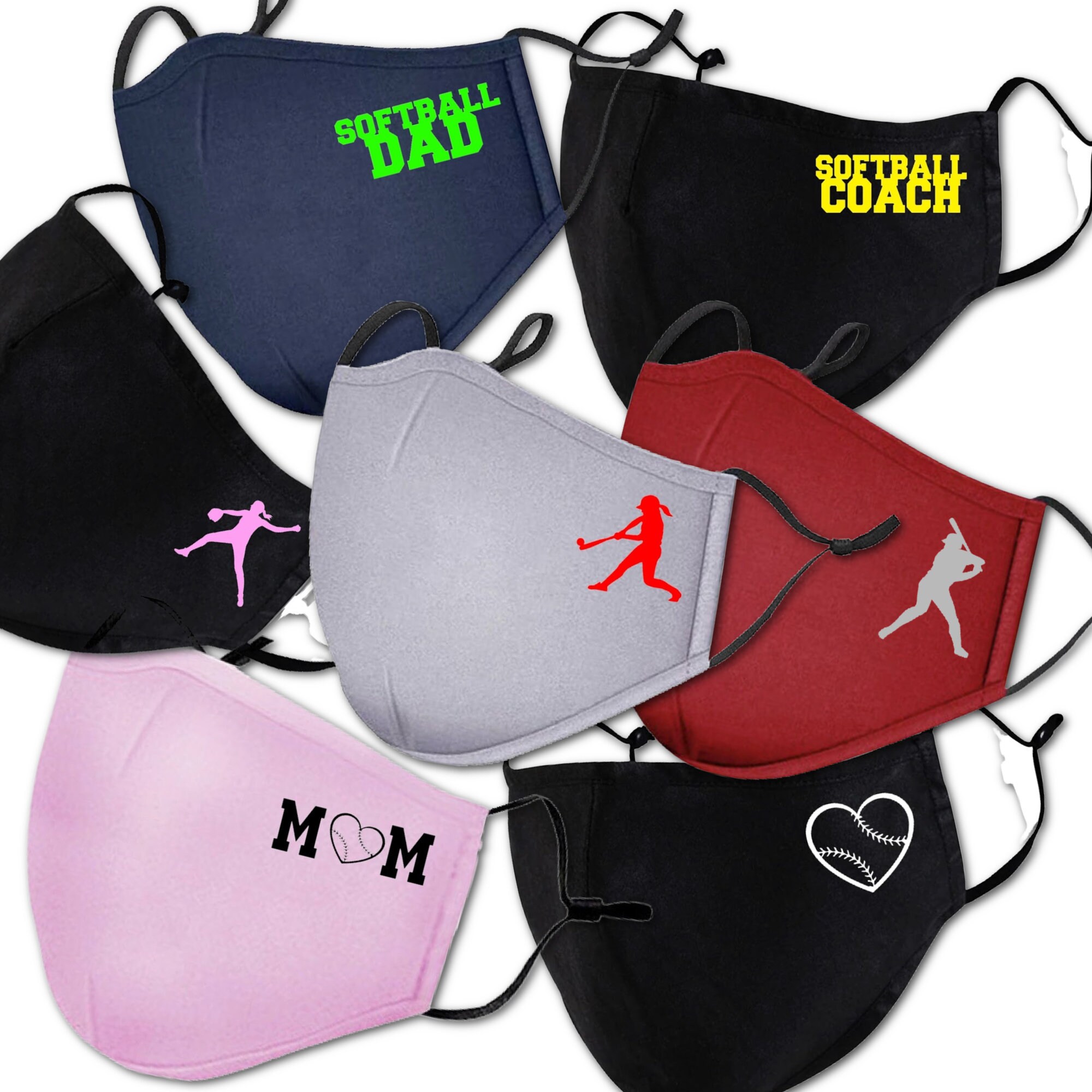 Softball Design on a Reusable Face Mask Includes Softball Etsy