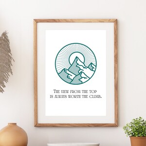 Mountain Art View from the Top Printable Wall Art Motivational Nature Line Art Print for Office Bathroom or Gift for Her or Him