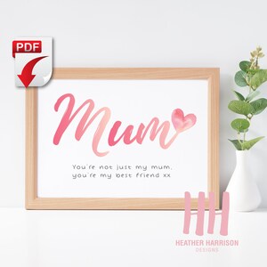 Mum Best Friend Poster - PDF PRINTABLE DOWNLOAD - A4 and U.S. Letter - Digital print - Mothers Day Birthday gift, Mom Mummy Mommy picture