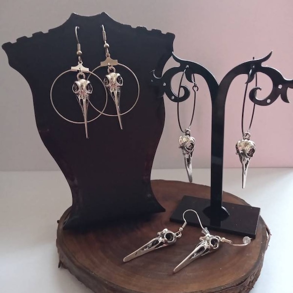 Raven / crow jewellery.  Pair of Raven, crow skull earrings or necklace, keychain or zipper charm