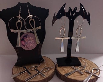 Egyptian Ankh jewellery. Pair of large Egyptian Ankh earrings, necklace, keychain or zipper charm.