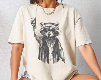 Peace Raccoon T-shirt, Peace Sign Gesture Shirt, Groovy Hippie Trash Panda Tshirt