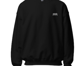 Sudadera bordada de Acuario - Cuello redondo minimalista del zodíaco, mezcla de algodón unisex