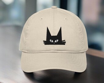 Black Cat Embroidered Dad Hat - Organic Cotton Baseball Cap