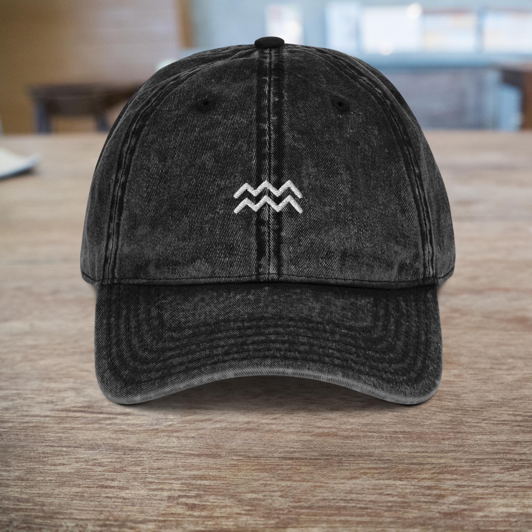 Vintage Embroidered Aquarius Hat - Minimalist Astrology