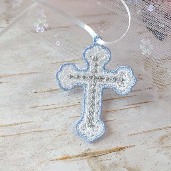 Something Blue for Daughter from Mom | gift for bride on wedding day | lace cross bridal bouquet charm | Christian bridal shower gift idea