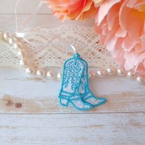 Bridal Bouquet Charm, "Something Blue" for bride, daughter getting married gift from mom, on wedding day, cowboy boot bouquet charm keepsake