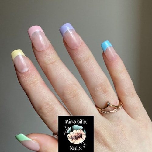 Pastel Tips Press-on Nails Full Set Spring Nails Pastel - Etsy Singapore