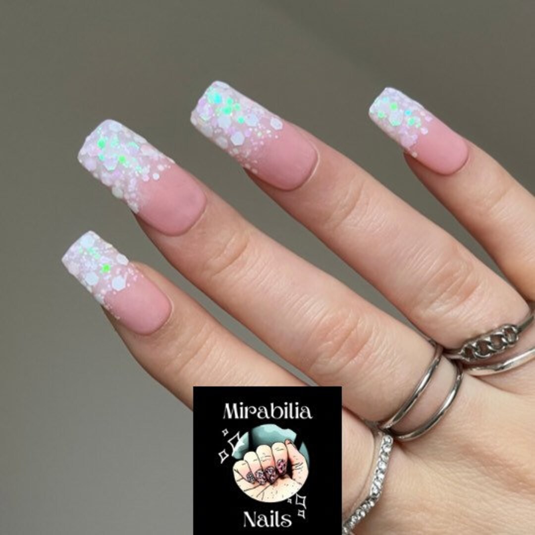 Glitter Ombre Press-on Nails Full Set French Ombre Nails - Etsy UK