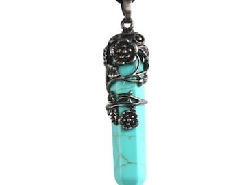 Healing Chakra Wicca Witch Amulet Jewelry, Ethnic Tribe Totem Necklace, Pendant Natural Gemstone Hexagonal Prism,