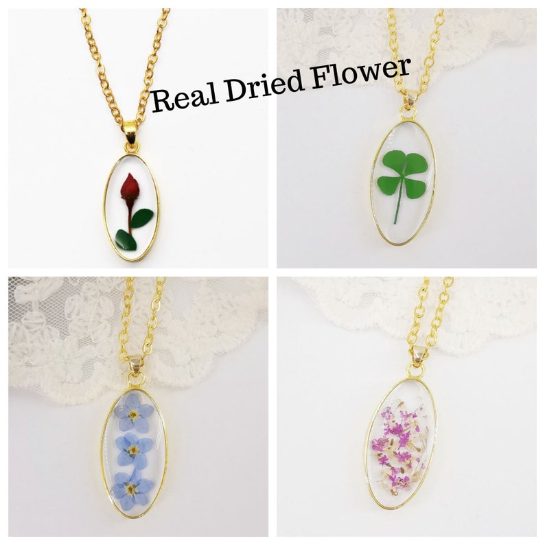 Dried Flower Resin Pendant Necklace Etsy