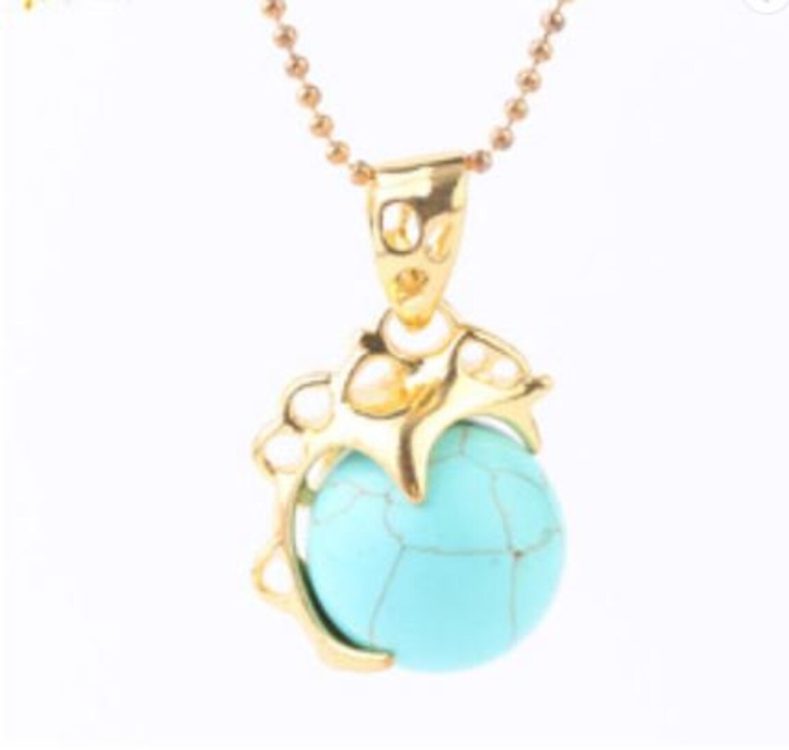 Round Ball Gold Color Chain Pendant Necklace Etsy