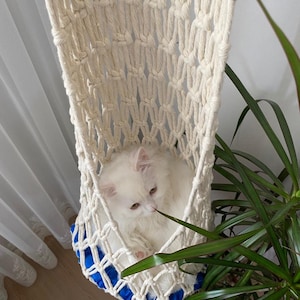 Macrame Cat Hammock Hanging - Cat Bed Pet Wall Furniture - Boho Cat Swing Cute Crochet - Cat Supplies Large - Cat Lover Gifts Pets