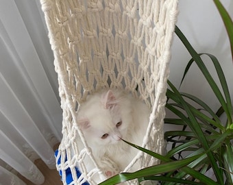 Macrame Cat Hammock Hanging - Cat Bed Pet Wall Furniture - Boho Cat Swing Cute Crochet - Cat Supplies Large - Cat Lover Gifts Pets