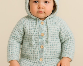 Hand-Knitted Baby Hoodie Cardigan – Warm Winter Coat (12–15 Months) | Soft Acrylic Yarn