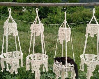 Macrame Cat Hammock Hanging - Cat Bed - Wall Furniture - Boho Cat Swing Cute Crochet - Cat Lover Gifts Pets