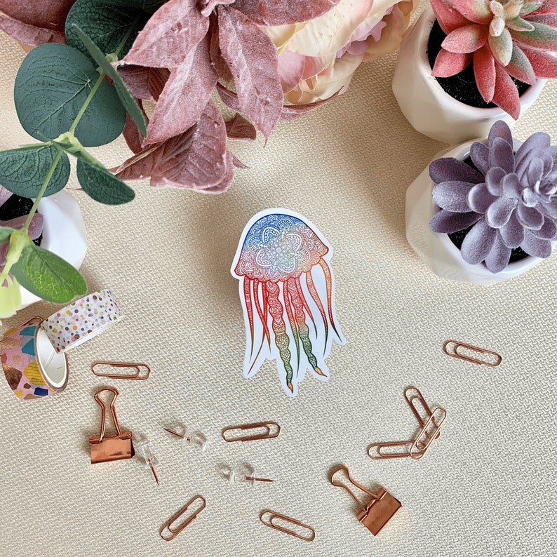 Phone sticker Mandala Jellyfish Sticker laptop sticker Positive quote sticker handmade sticker Journal sticker Planner Sticker