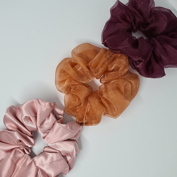 Scrunchie Set Trio Blush Pink Rust Wine Handmade Satin  display picture 2