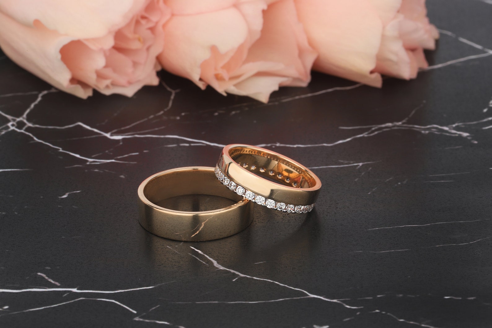 14K Solid Gold Diamond Wedding Engagement Ring 5.5mm 14K Etsy