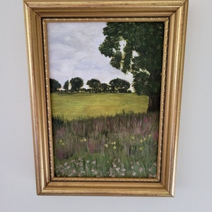 Vintage Meadow Landscape Art Print: Countryside Farm Painting (5x7 Unframed)