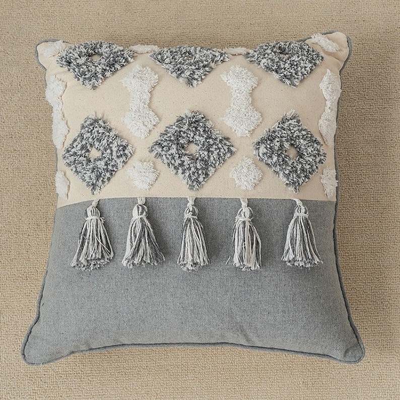 Cotton And Linen Pillow Case/Knitted Pillow Case With Tassel/ Etsy