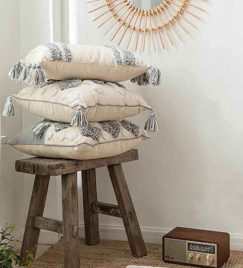 Cotton And Linen Pillow Case/Knitted Pillow Case With Tassel/ Etsy