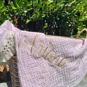 Personalized Muslin Blanket, Newborn Baby Blanket, Personalized Gift, Muslin Blanket with Fringe