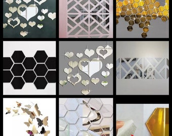 Espejo 3d hexágono, corazones, mariposas, vinilo geométrico pegatina removible para pared calcomanía decoración del hogar arte Diy decoración del hogar arte espejo