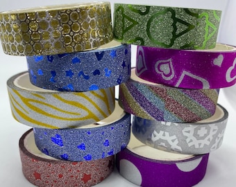 Glitter Washi Tape Colored Masking Tape Metallic Color DIY Craft Decorative Tapes for Arts Crafts Scrapbook Gift Wrapping Party Supplies.