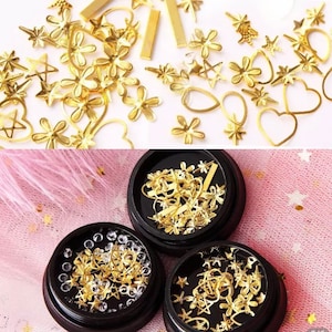1Box Golden Metal Nail Art Decorations Nail Gem , Diamond Stars, Moon Mixed Shapes Nail Supplies