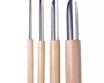 4Pcs half Round Hole Cutters, Pottery trimmer Clay Ceramic Tools Wooden Handle Polymer Clay Punch Hole Cutter Pottery Sculpting Tools