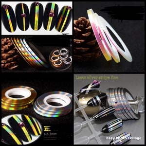 3 pieces  (1mm/2mm/3mm) nail beauty Holographic holo Silver,Gold, transparent rainbow strip roll tape line nail art decoration sticker