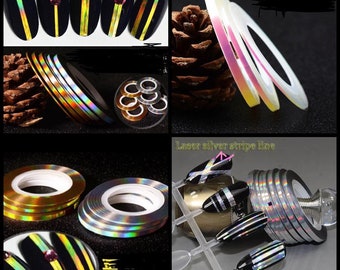 3 pieces  (1mm/2mm/3mm) nail beauty Holographic holo Silver,Gold, transparent rainbow strip roll tape line nail art decoration sticker