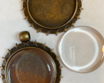 Kuppel Transparente Glas Cabochons und Legierung mit Stern Anhänger Cabochon Fassungen für DIY, Antike Bronze