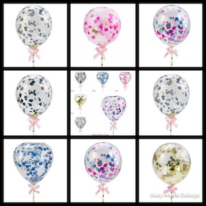 Globo mini transparente individual de 5”, adorno para tarta, globo de confeti con pajita, lazo y copa para globo