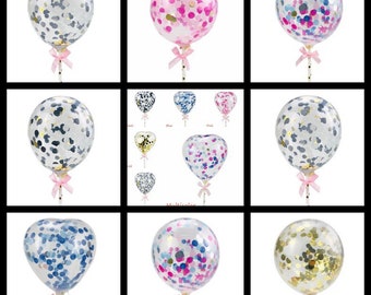 Single Mini 5” clear Balloon, Cake Topper,Confetti Balloon with straw, bow, balloon cup
