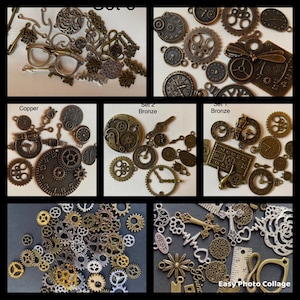 Puede incluir: Surtido de abalorios y engranajes de metal de estilo steampunk en acabados cobre y bronce. Los abalorios incluyen esferas de reloj, engranajes, llaves y otros diseños intrincados. El conjunto es perfecto para la elaboración de joyas, el scrapbooking y otros proyectos de manualidades.