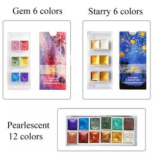 12 Colors Solid Watercolor Paints Set Textured Pearlescent Pigment Metallic Glitter Acuarela Suit