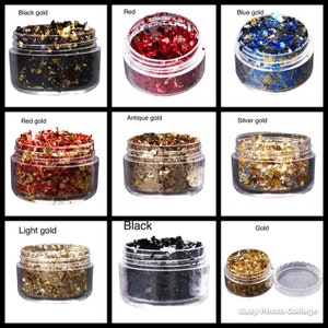 Purpurina de uñas con fragmento de lámina de oro de imitación para decoración de uñas artísticas, copos de hojas doradas