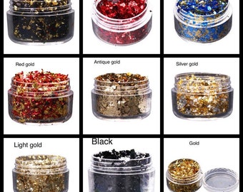 Purpurina de uñas con fragmento de lámina de oro de imitación para decoración de uñas artísticas, copos de hojas doradas